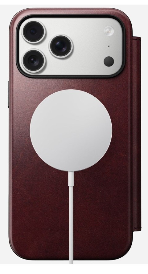 NOMAD Modern Leather Folio - skórzane etui do iPhone 17 Pro Max kompatybilne z MagSafe, skóra Horween (burgundy)