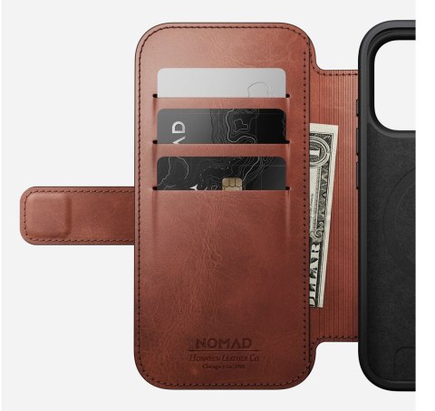 NOMAD Modern Leather Folio - skórzane etui do iPhone 17 Pro kompatybilne z MagSafe, skóra Horween (olde dublin)
