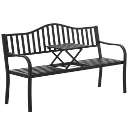 Ławka Ogrodowa Taras Ogród Park Metalowa Oparcie Stolik Czarna 150 cm