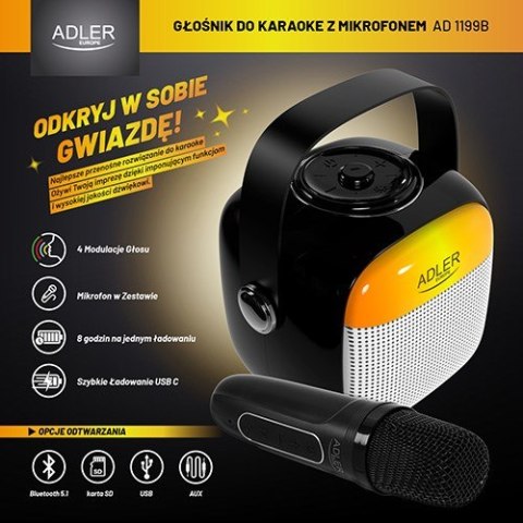 Głośnik bluetooth z mikrofonem do Karaoke ADLER AD 1199b