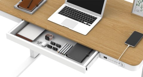 Activejet Biurko z elektryczną regulacją wysokości ET119W-C biały/dąb. Wymiar blatu 140 x 70 cm.