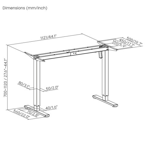 ERGO OFFICE BIURKO ELEKTRYCZNE REGULACJA MAX WYS. 1160MM, MAX - 80 KG, BEZ BLATU DO PRACY STOJĄCO SIEDZĄCEJ, BIAŁE ER-400 W