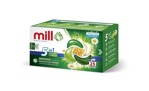 MILL PRO Kapsułki 5k do prania + perełki zmiękcz. UNIVERSAL 25szt