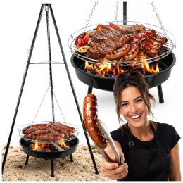 Grill ogrodowy węglowy zawieszany, regulowana wysokość 32-66/150 cm, ruszt stal chromowana, misa stal emaliowana, czarny, 50 cm