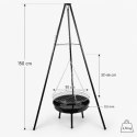 Grill ogrodowy węglowy zawieszany, regulowana wysokość 32-66/150 cm, ruszt stal chromowana, misa stal emaliowana, czarny, 50 cm