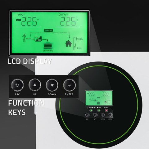 Qoltec Hybrydowy inwerter solarny Off-Grid 1500W | 100A | 12V | MPPT | Sinus | Opcja Wi-Fi | Power Factor 1.0