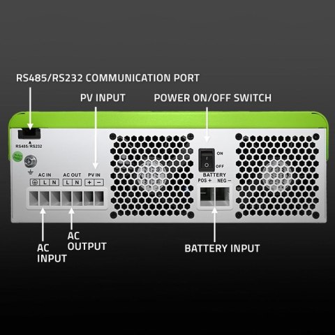 Qoltec Hybrydowy inwerter solarny Off-Grid 3500W | 100A | 24V | MPPT | BMS | opcja Wi-fi | Sinus | Power factor 1.0