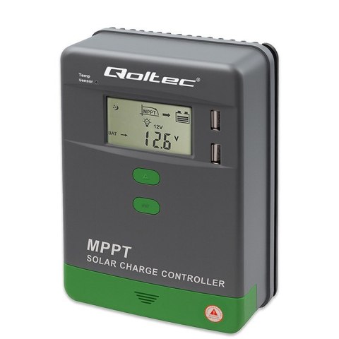 Solarny regulator ładowania MPPT Qoltec 53663 z czujnikiem temperatury 40A |12V / 24V | LCD | 2 x USB | Bluetooth | APP | GEL | 