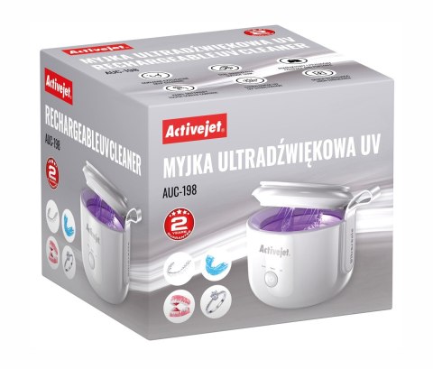 Myjka ultradźwiękowa UV Activejet AUC-198 bezprzewodowa. Do protez, aparatów ortodontycznych i biżuterii, biała.