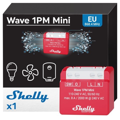 Inteligentny jednokanałowy przekaźnik Z-Wave Shelly Wave 1PM Mini LR z pomiarem energii