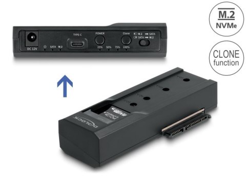 Delock - Kontroler pamięci - Funkcja klonowania - 2.5", 3.5", M.2 (6.4 cm, 8.9 cm) - Karta M.2 (PCIe NVMe i SATA) / SATA SSD - U