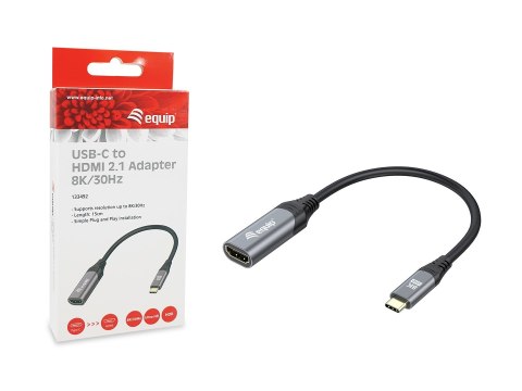 Equip 133492 adapter kablowy 0,15 m USB Type-C HDMI Czarny, Szary