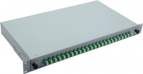 Skrzynka spawów światłowodowych 19" 24 x LC/APC Duplex OS2, zakończona spawami, szara