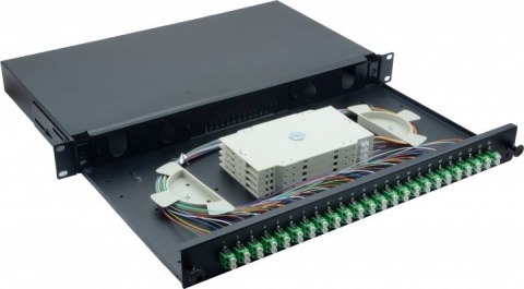 Skrzynka spawów światłowodowych 19" 24 x LC/APC Duplex OS2, zakończona spawem