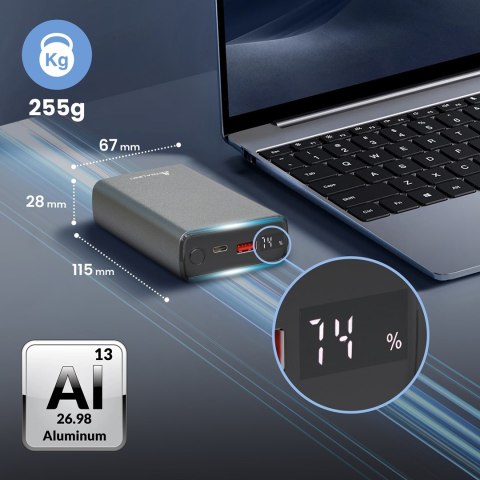 Extralink Powerbank EPB-126 20000mAh Srebrny Power bank, 45W PD, USB-C