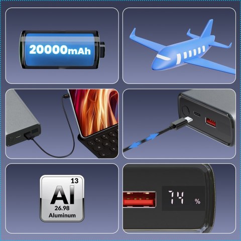Extralink Powerbank EPB-126 20000mAh Srebrny Power bank, 45W PD, USB-C