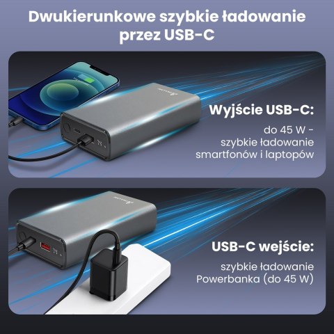 Extralink Powerbank EPB-126 20000mAh Srebrny Power bank, 45W PD, USB-C