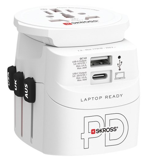 Adapter podróżny SKROSS Pro Light USB AC45PD World z USB-C biały