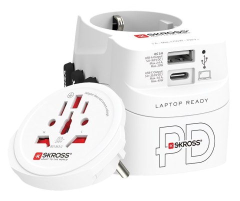 Adapter podróżny SKROSS Pro Light USB AC45PD World z USB-C biały