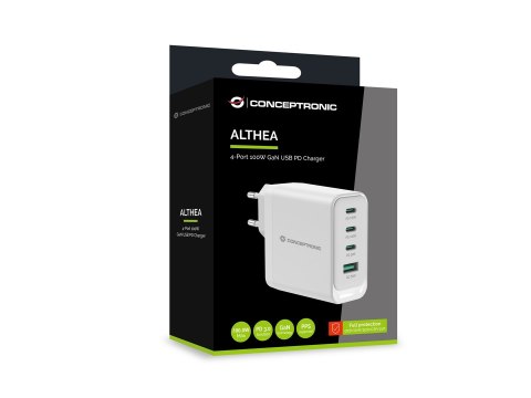 Conceptronic ALTHEA22W100 ładowarka do urządzeń przenośnych Uniwersalne Biały Prąd przemienny Szybkie ładowanie Wewnętrzna