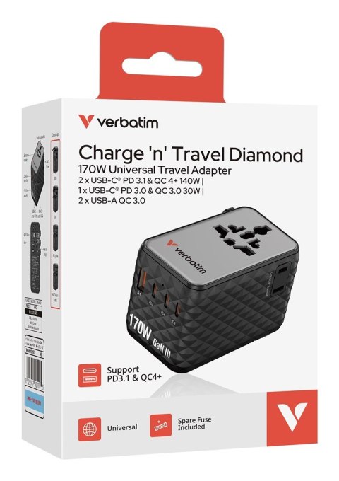Uniwersalny zasilacz podróżny Verbatim Charge 'N' Travel 170 W