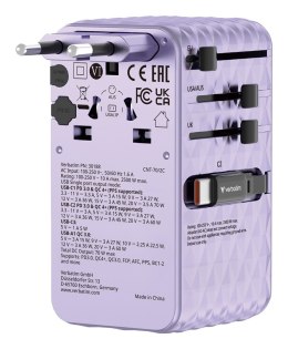 VERBATIM CHARGE 'N' TRAVEL 70W 2C CHOWANY UNIWERSALNY ADAPTER PODRÓŻNY FIOLETOWY