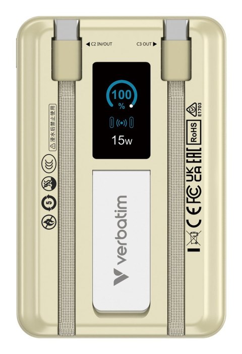 Verbatim 32274 bank mocy Litowo-polimerowy (LiPo) 10000 mAh Bezprzewodowe ładowanie Złoto