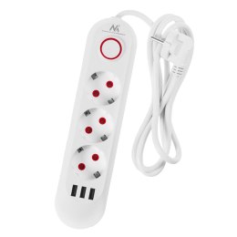 MACLEAN LISTWA ZASILAJĄCA, PRZEDŁUŻACZ 3 GNIAZDA + 3XUSB, 110-240V AC 50/60HZ, 2.1A MAX 2500W, 1,5M, BIAŁA MCE394 W