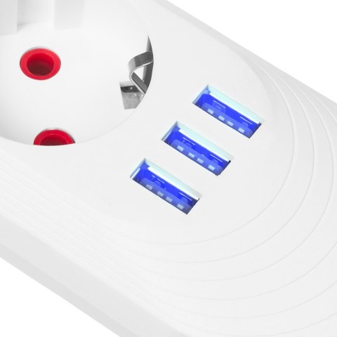 MACLEAN LISTWA ZASILAJĄCA, PRZEDŁUŻACZ 3 GNIAZDA + 3XUSB, 110-240V AC 50/60HZ, 2.1A MAX 2500W, 1,5M, BIAŁA MCE394 W