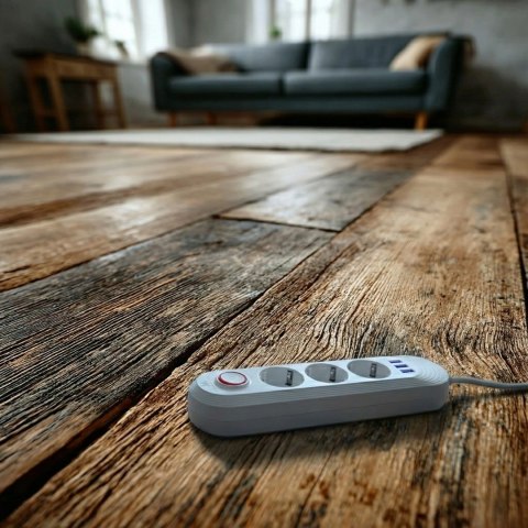 MACLEAN LISTWA ZASILAJĄCA, PRZEDŁUŻACZ 3 GNIAZDA + 3XUSB, 110-240V AC 50/60HZ, 2.1A MAX 2500W, 1,5M, BIAŁA MCE394 W