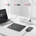 MACLEAN LISTWA ZASILAJĄCA, PRZEDŁUŻACZ 3 GNIAZDA + 3XUSB, 110-240V AC 50/60HZ, 2.1A MAX 2500W, 1,5M, BIAŁA MCE394 W
