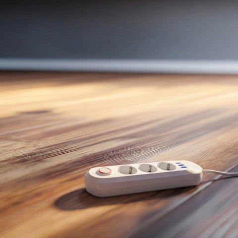 MACLEAN LISTWA ZASILAJĄCA, PRZEDŁUŻACZ 3 GNIAZDA + 3XUSB, 110-240V AC 50/60HZ, 2.1A MAX 2500W, 1,5M, BIAŁA MCE394 W