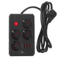 MACLEAN LISTWA ZASILAJĄCA, PRZEDŁUŻACZ 4 GNIAZDA + 3XUSB, 110-240V AC 50/60HZ, 2.1A MAX 2500W, 1,5M, CZARNA MCE392 B