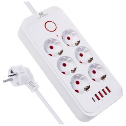 MACLEAN LISTWA ZASILAJĄCA, PRZEDŁUŻACZ 6 GNIAZD + 4XUSB, 110-240V AC 50/60HZ, 2.1A MAX 2500W, 1,5 M, BIAŁA MCE389 W