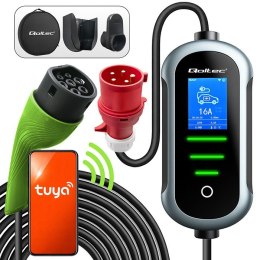 Qoltec Mobilna ładowarka do samochodu elektrycznego EV i hybryd z regulacją 2w1 Typ2 | 7kW | 230V | CEE 32A | Wi-fi | TUYA | SMA