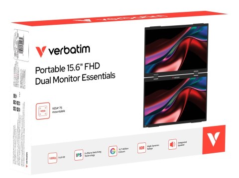 Verbatim Portable 15.6" FHD Dual Monitor Essentials Przenośny monitor Czarny 39,6 cm (15.6") LCD 1920 x 1080 px
