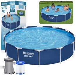 Basen Ogrodowy Stelażowy Z Pompą Niebieski 366x76 cm Zestaw Bestway 56681