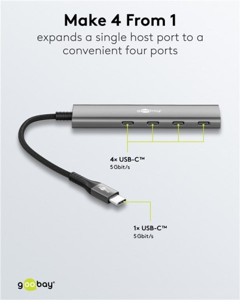 Goobay Goobay 76564 Slim 4-portowy koncentrator USB, USB-C™ auf USB-C™, 5 Gbit/s, szary