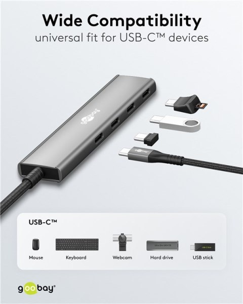 Goobay Goobay 76564 Slim 4-portowy koncentrator USB, USB-C™ auf USB-C™, 5 Gbit/s, szary