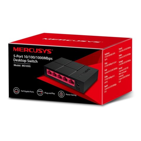 Mercusys Mercusys | Switch | MS105G | Niezarządzany | Desktop | Ilość portów 10/100 Mbps (RJ-45) | Ilość portów 1 Gbps (RJ-45) | Ilość po