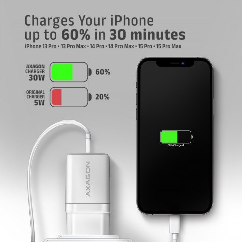 AXAGON AXAGON Sil wallcharger 1x port USB-C, PD3.0 /PPS/QC4+/SFC/AFC/Apple, 30w | ACU-PD30W