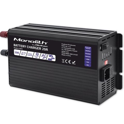 Ładowarka inteligentna Monolith do akumulatorów LiFePO4 AGM GEL SLA 20A 24V