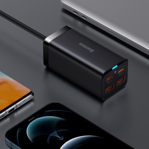 Szybka uniwersalna ładowarka sieciowa GaN 2x USB-C 2x USB 100W QC 4.0+ AFC czarny