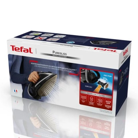 TEFAL TEFAL | FV8062 Puregliss | Żelazko parowe | 3000 W | Pojemność zbiornika na wodę 0,27 ml | Ciągła para 50 g/min | Wydajność uder