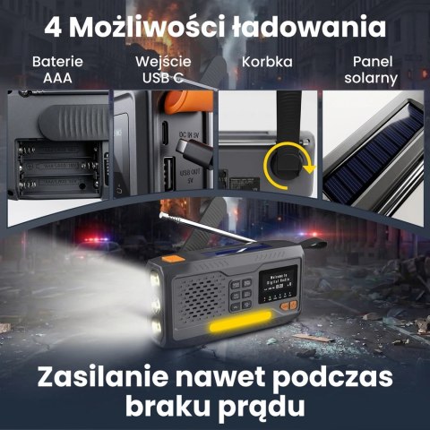 Extralink RADIO AWARYJNE BLUETOOTH SOLARNE Z KORBKA DYNAMO POWERBANK 4000MAH Z LATARKA SOS BT-4000 Przenośny Analogowe i cyfrowe