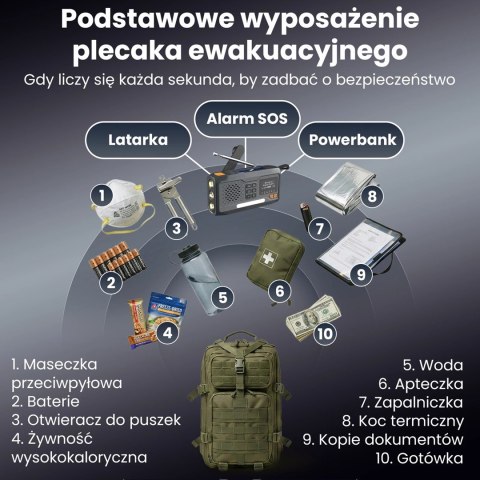 Extralink RADIO AWARYJNE BLUETOOTH SOLARNE Z KORBKA DYNAMO POWERBANK 4000MAH Z LATARKA SOS BT-4000 Przenośny Analogowe i cyfrowe