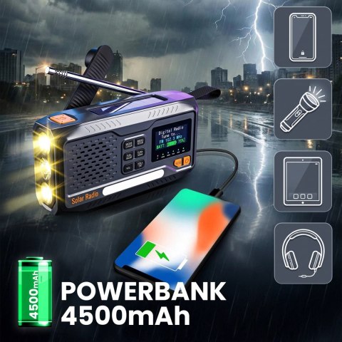 Extralink RADIO AWARYJNE BLUETOOTH SOLARNE Z KORBKA DYNAMO POWERBANK 4000MAH Z LATARKA SOS BT-4000 Przenośny Analogowe i cyfrowe