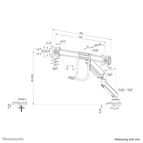 Neomounts DS75-450BL2 uchwyt / stojak do monitorów 81,3 cm (32") Biurko Czarny