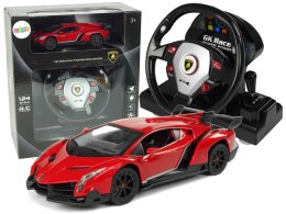 Auto Zdalnie Sterowane RC Lamborghini Veneno Z Kierownicą Czerwone 1:24