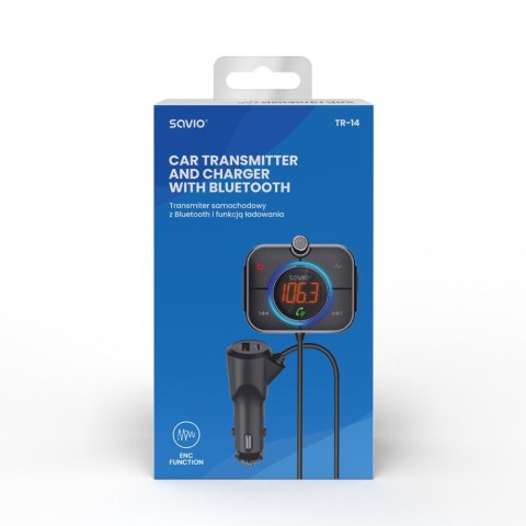 SAVIO TR-14 TRANSMITER SAMOCHODOWY FM Z BLUETOOTH I ŁADOWARKĄ,QUICK CHARGE 3.0 I POWER DELIVERY, RED. SZUMÓW